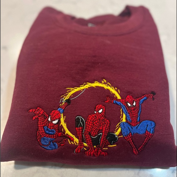 Embroidered Three Trio Fire Spiderman Graphic Crewneck - Picture 5 of 6